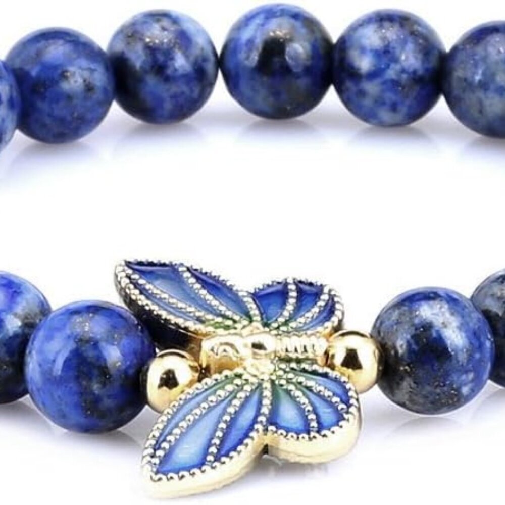 8mm Simulated-Lapis Lazuli 18K Yellow Gold Plated Silver Cloisonne Enamel Butter
